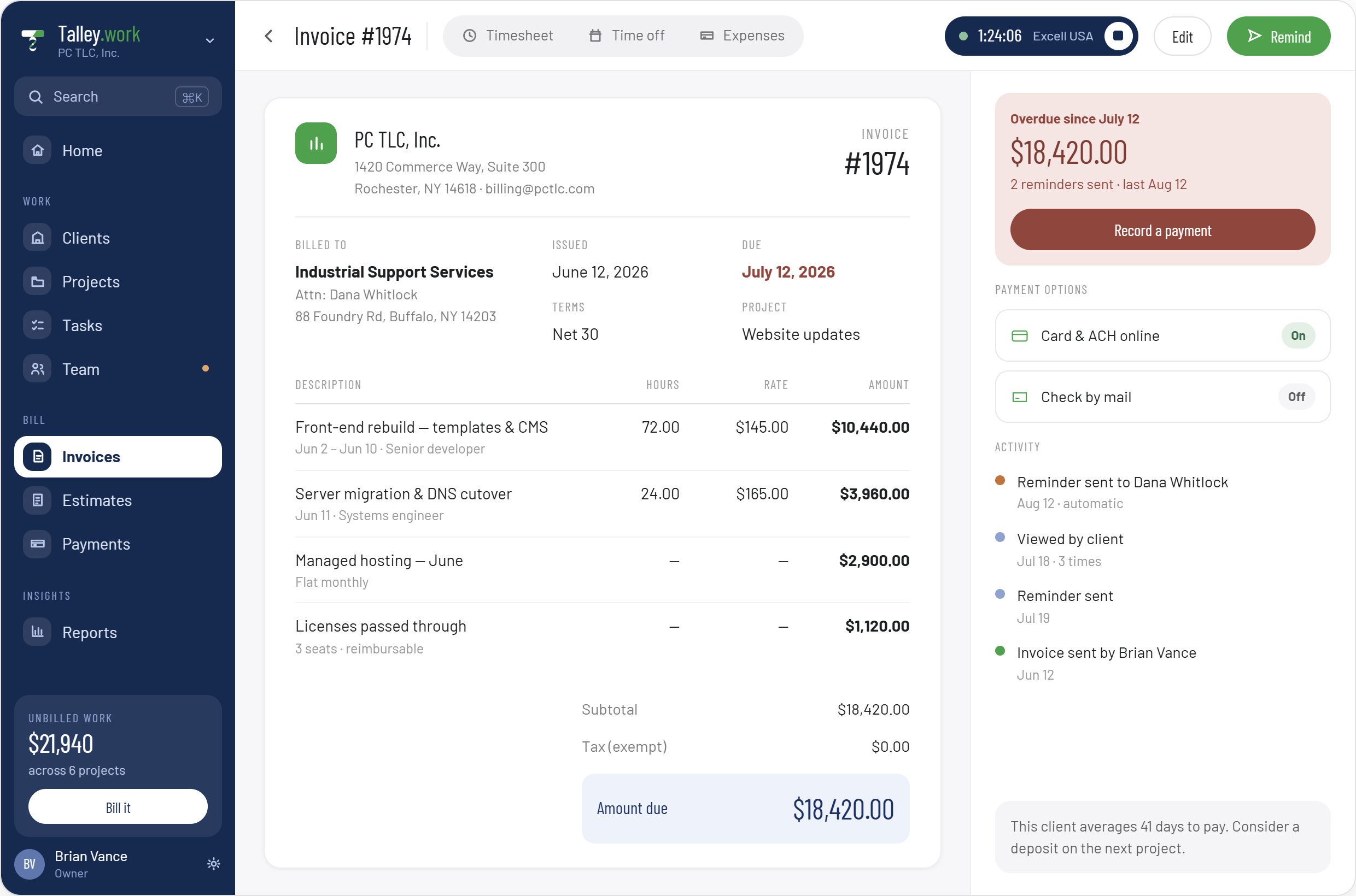 FlatBill invoice detail